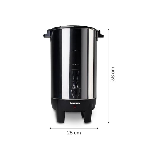 TAURUS COLUMBA | Cafetera Percoladora 40 Tazas 4.5L de Acero Inoxidable | Mantiene Café Caliente | Dispensador con Una Mano | Filtro Reutilizable | Ideal para Eventos, Oficina y Negocio