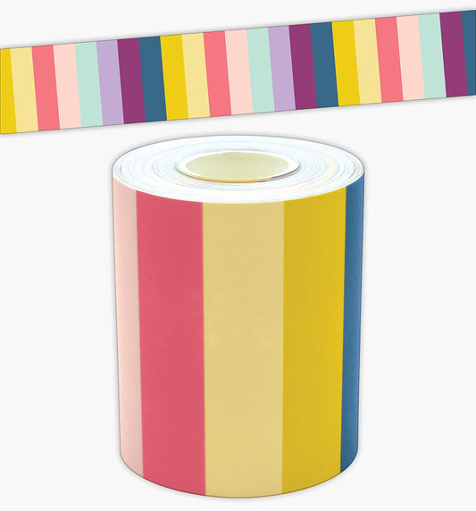 TEACHER CREATED RESOURCES Oh Happy Day Stripes Straight Rolled Border Trim, 50 Feet