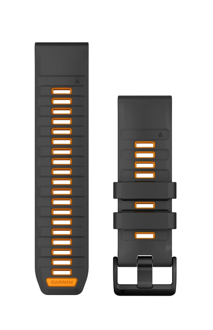 Garmin Correa QuickFit de Silicona, Negro y Gris Guijarro - Grafito - Naranja Brillante - 26 mm