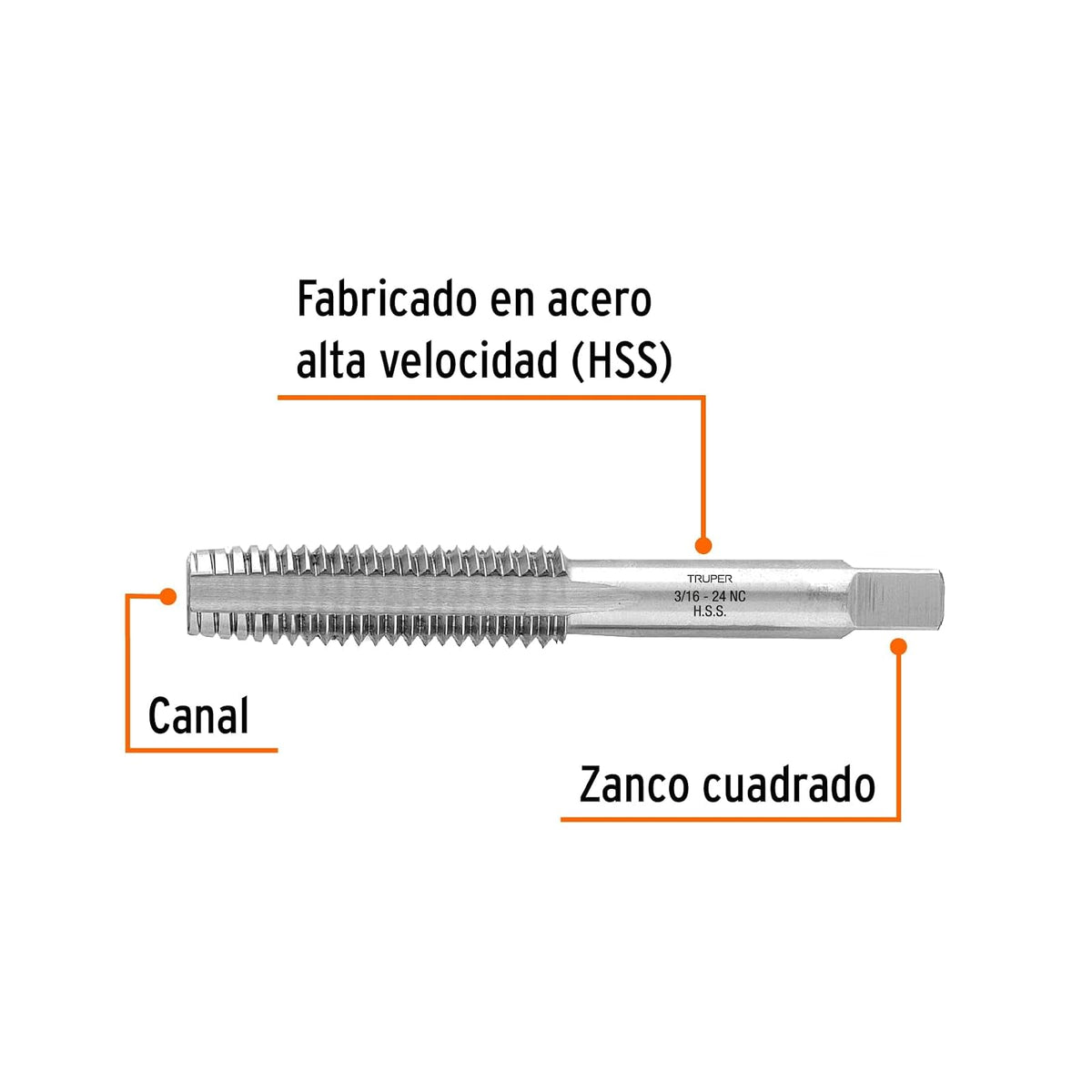 Truper MT-3/16X24, Machuelo semicónico 5/32", Paquete con 1 pieza