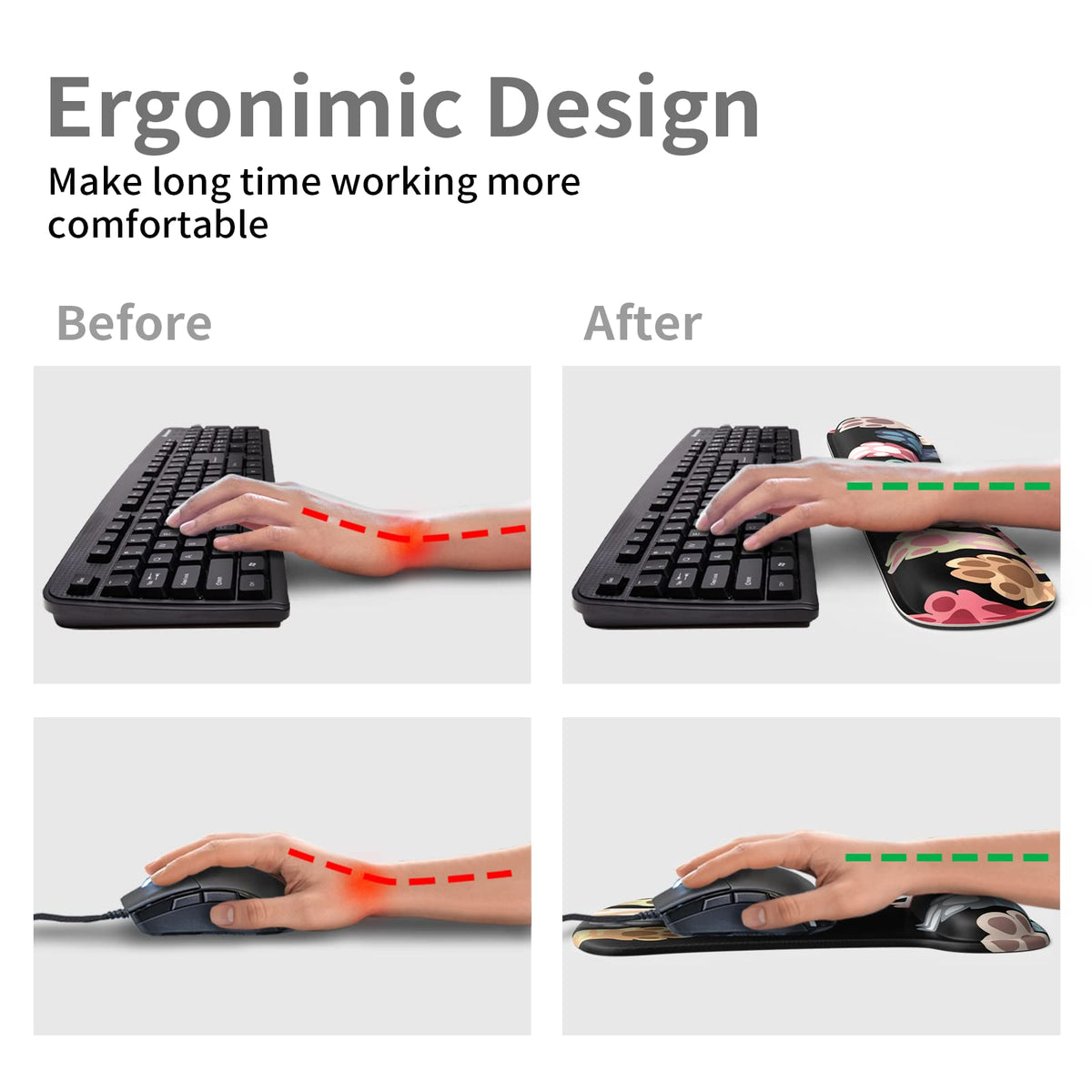 Soporte para reposamuñecas de gel ergonómico para mouse y teclado de espuma viscoelástica, base de poliuretano de goma antideslizante, falfombrilla de mouse para computadora y oficina