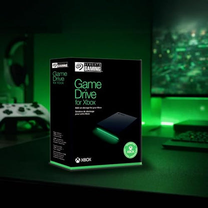 Seagate Disco Duro Externo portátil para Xbox 4 TB – USB 3.2 Gen 1, Negro con Barra LED Verde incorporada, Certificado Xbox, Servicios de Rescate de 3 años (STKX4000402)