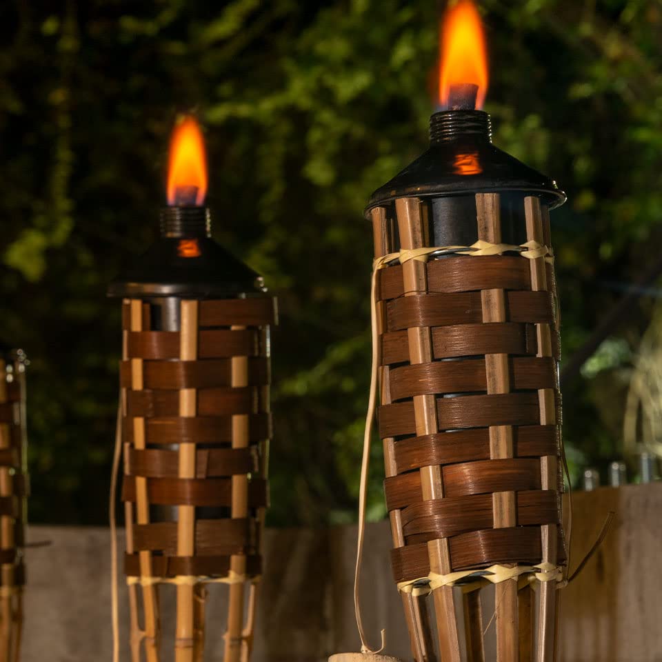 Antorcha de Bambú para jardín 1.50 m Incluye Mecha - Ideal para hoteles, restuarantes, Eventos y Ocasiones Especiales- Paquete de 4 Piezas