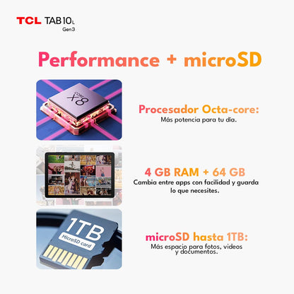 TCL Tab 10 Gen 3 | Tablet Android 14 | Pantalla 10.1” | 4GB RAM + 64GB | Flip Cover