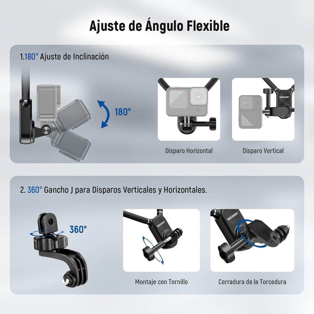 NEEWER Soporte Magnético para Cuello Cámaras Acción & Móvil, GP15 | Compatible con GoPro DJI Insta360 iPhone Samsung; Liberación Rápida; Adaptador Flexible Cámaras Acción POV & Soporte Móvil