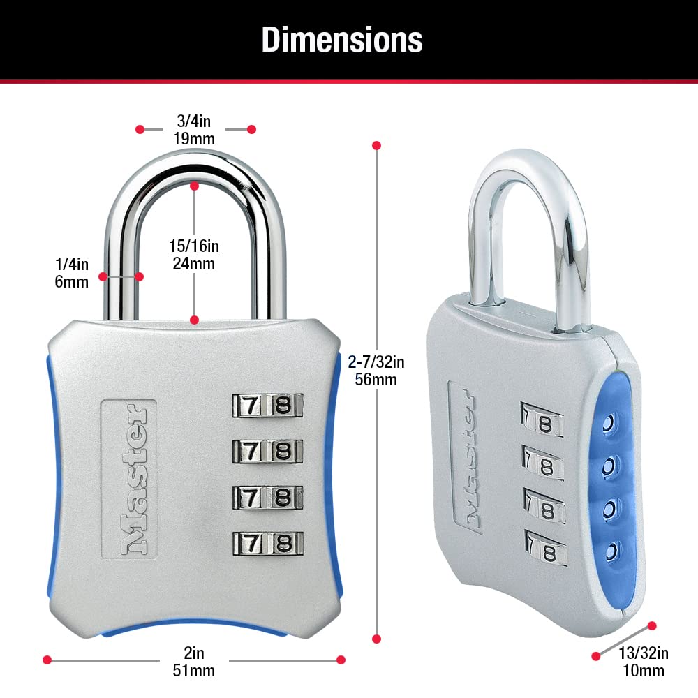 Master Lock - Cerradura de combinación reiniciable, cerradura para clóset de gimnasio y escuela, azul, paquete de 2, 653BLUE