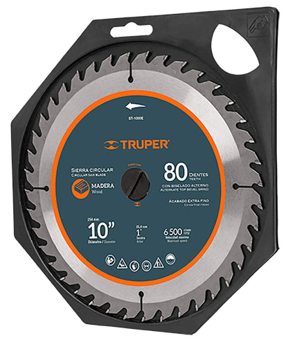 Truper ST-1080, Disco sierra p/madera 10", 80 dientes, centro 5/8"