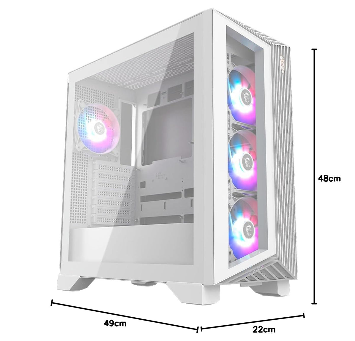Gabinete MSI MPG Gungnir 210R Blanco – ATX, Cristal Templado, Estilo Futurista, Preparado para Refrigeración Avanzada
