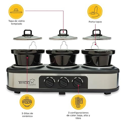 Timco Bufetera Electrica Triple 3 Insertos Ceramica 1.5L Bandeja Calentamiento BUFET1121