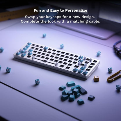 Glorious Gaming GMMK 2-65% Teclado - Diseño Personalizado Blanco - Perfil bajo Compacto - Intercambio en Caliente con interruptores de Estilo Cherry MX - Incl. Teclas de Doble Disparo e interruptores