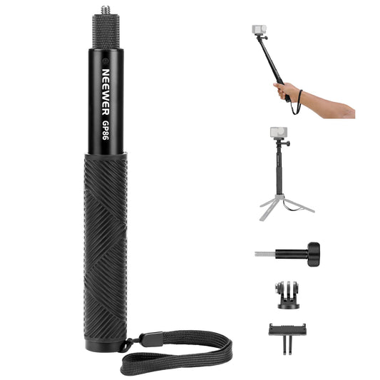 NEEWER Kit Barra Extensión Cámara Acción, 27,8"SelfieStick Invisible, GP-86 | Compatible con DJI Pocket 4P 4 3 Xtra Muse OSMO 360 Action 6 5 Pro 4 3 GoPro Insta360 Luna Ultra Ace Pro AKASO Cámara Acción