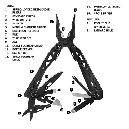 Gerber Suspension NXT Multiherramienta EDC 15 en 1 | Negro, incluye alicates con cuchillo de bolsillo, diseño delgado y compacto