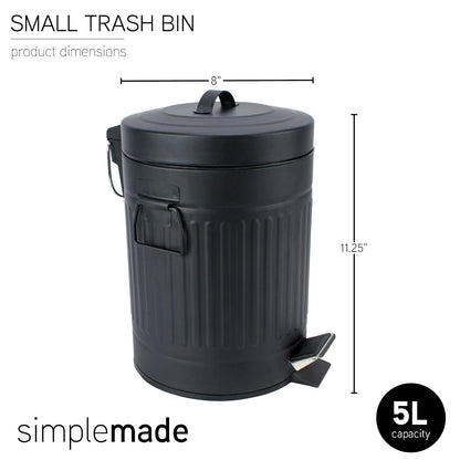 SIMPLEMADE - Bote de basura redondo de acero inoxidable con tapa, pequeño cubeta de basura de metal/cubeta de basura para baño, oficina, negro, 5 litros / 1.3 galones