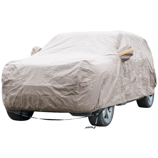 Tecoom Funda Gruesa de Carcasa súper Transpirable, Impermeable, a Prueba de Viento, Nieve, Sol, Lluvia, Rayos UV, para Exteriores, Todo Clima, para SUV, Ajuste para SUV de tamaño Completo de 206-215
