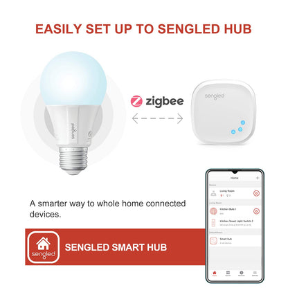 Sengled E11-G14W Smart LED Daylight - Bombilla A19 con Casquillo E26, Hub Requerido, 5000K 60W equivalente, funciona con Alexa, Google Assistant y SmartThings, Paquete de 4