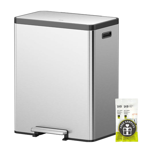 Bote de basura EKO EcoCasa II para reciclaje para cocina con doble compartimento, de 36 litros + 24 litros, con acabado de acero inoxidable.