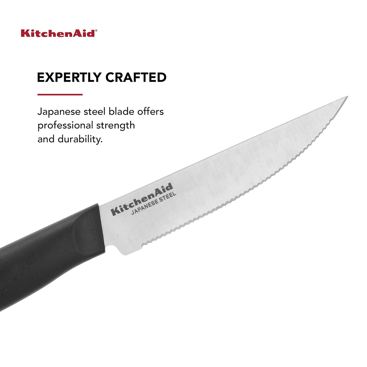 KitchenAid Classic - Juego de 4 cuchillos de carne de 4.5 pulgadas, cuchillas japonesas de alto carbono, juego de cuchillos de cocina afilados, negro