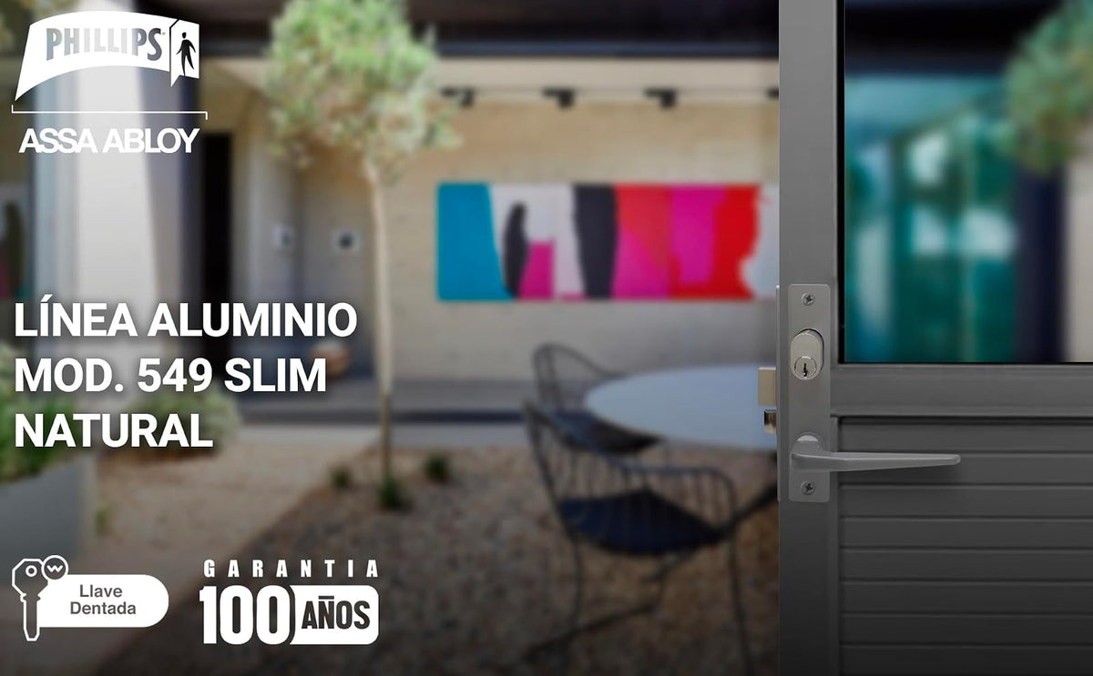 Phillips Cerradura Modelo Slim 549 Manija Delgada Para Puerta De Aluminio Plata