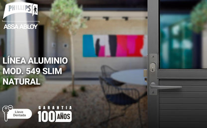 Phillips Cerradura Modelo Slim 549 Manija Delgada Para Puerta De Aluminio Plata