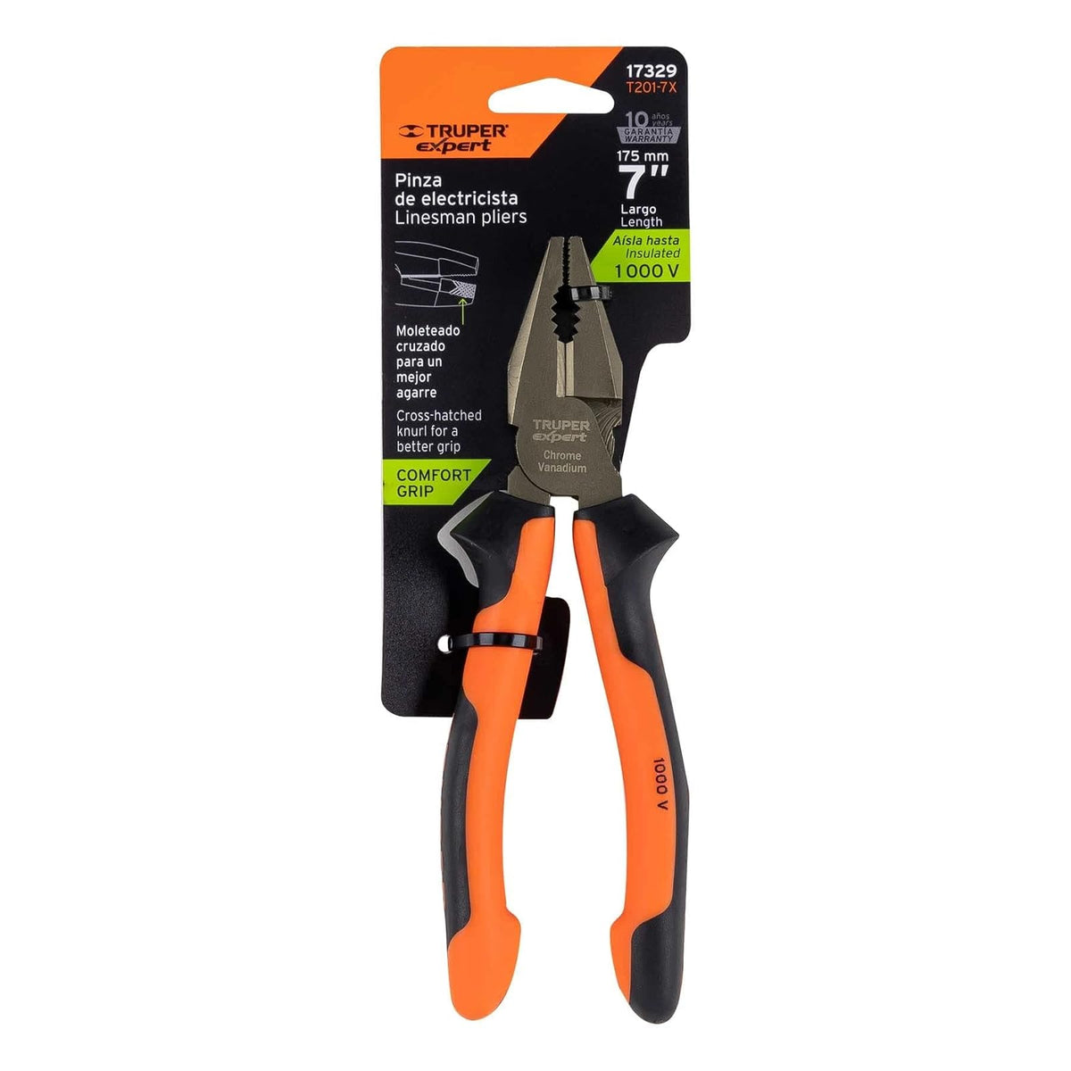 Truper Expert T201-7X, Pinzas de electricista, comfort grip, 7"