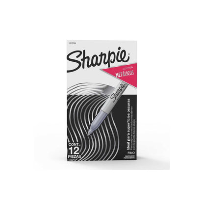 Sharpie Marcadores Permanentes Metálicos, Punta Fina, Plateado, 12 Piezas, 1812784