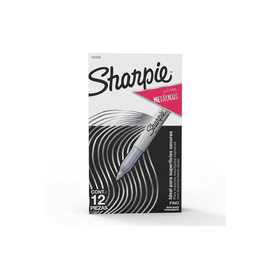 Sharpie Marcadores Permanentes Metálicos, Punta Fina, Plateado, 12 Piezas, 1812784