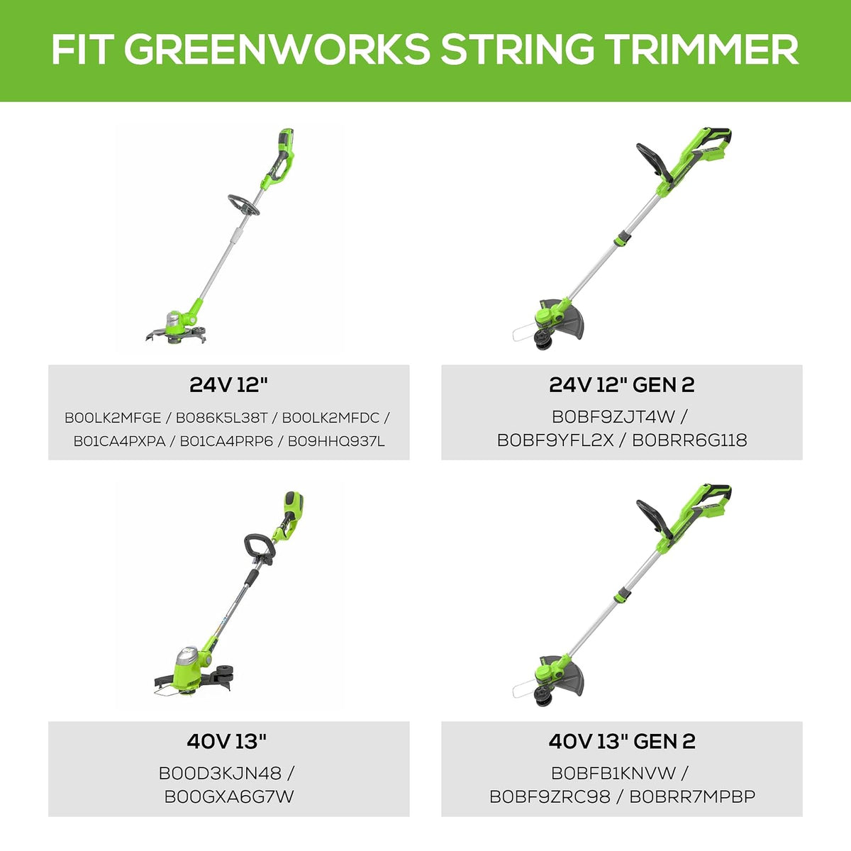 Greenworks - Carretes de corte de cuerda de alimentación automática de una sola línea de 0.08 pulgadas (paquete de 6) + cubierta de carrete de repuesto