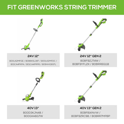 Greenworks - Carretes de corte de cuerda de alimentación automática de una sola línea de 0.08 pulgadas (paquete de 6) + cubierta de carrete de repuesto