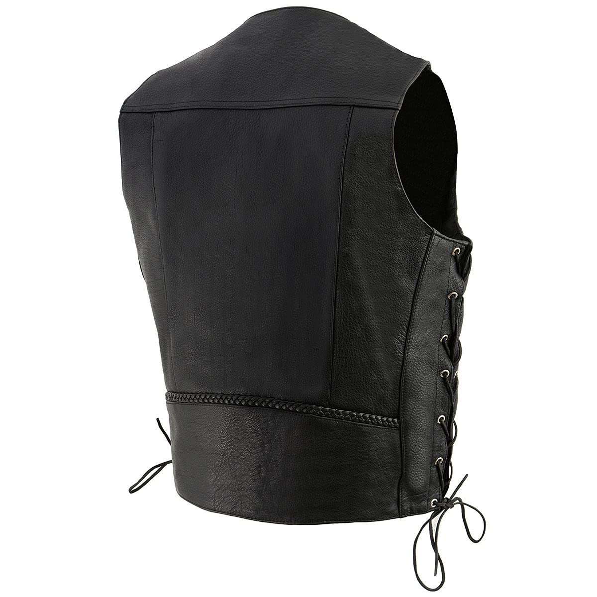 Milwaukee Leather - Chaleco de Piel de Alta Calidad para Hombre con Encaje Lateral para Motocicleta, Negro, Talla 48