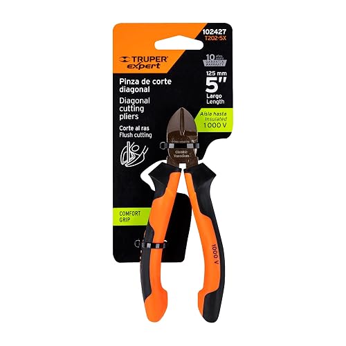Truper Expert T202-5X, Pinza corte diagonal 5" mango Comfort Grip