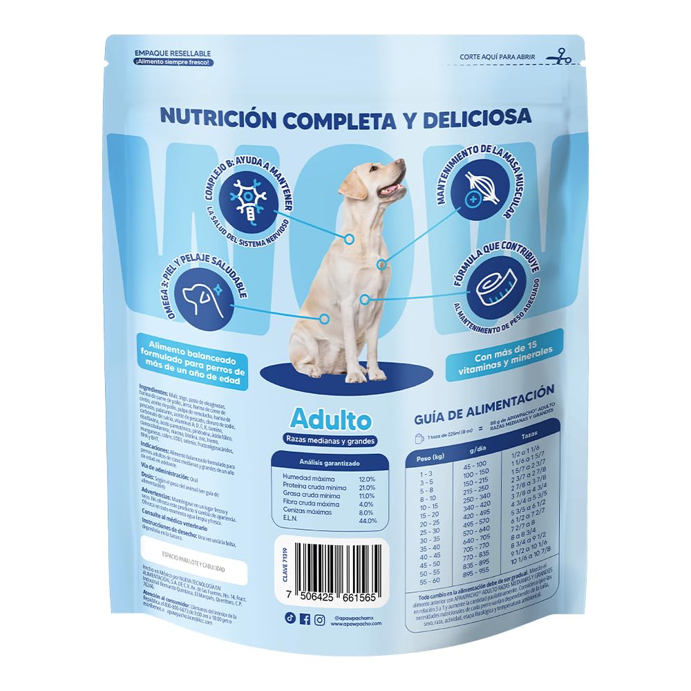 Apawpacho Alimento para Perros Adultos Razas Medianas y Grandes, 4 kg.