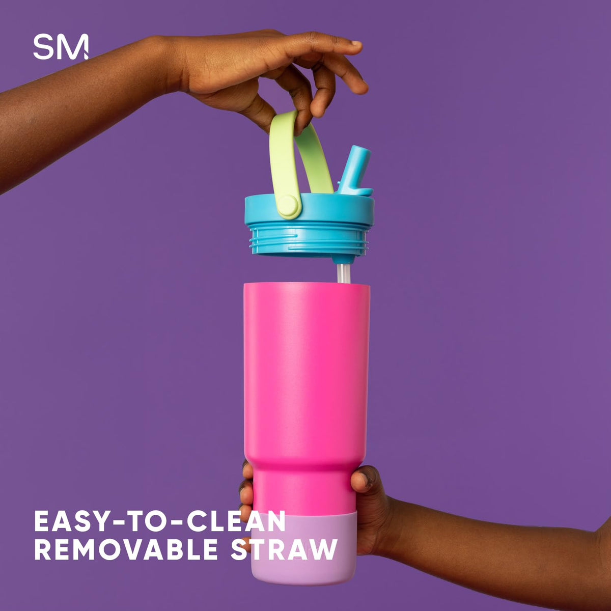 Simple Modern Trek Pivot | Vaso Térmico Infantil de 710 ml con Popote Abatible, Asa y Bota de Silicona | Botella Aislada de Acero Inoxidable | Escuela y Viajes | Lime Checkmate