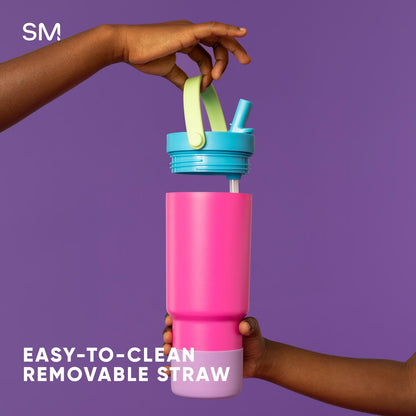 Simple Modern Trek Pivot | Vaso Térmico Infantil de 710 ml con Popote Abatible, Asa y Bota de Silicona | Botella Aislada de Acero Inoxidable | Escuela y Viajes | Lime Checkmate