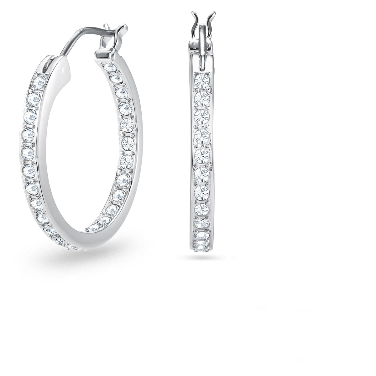 arete de aro Swarovski Sommerset, blanco, baño de rodio, talla única, plata, cristales