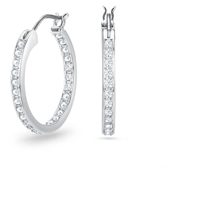 arete de aro Swarovski Sommerset, blanco, baño de rodio, talla única, plata, cristales