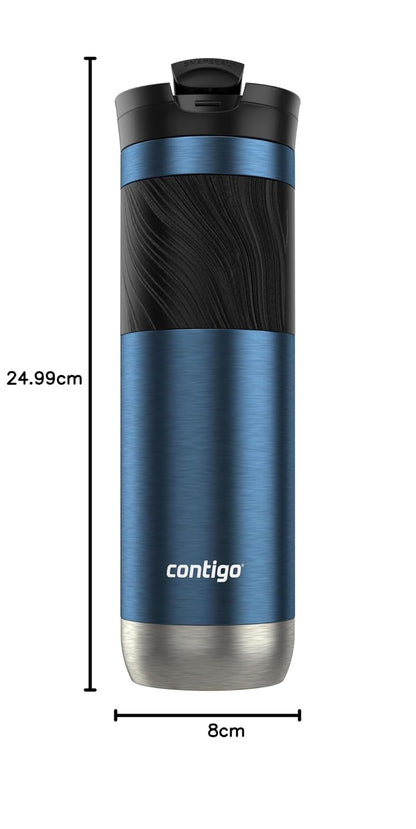 Contigo Vaso Térmico Acero Inoxidable 710 ML Azul Gloss Antiderrames Byron 2.0 Caliente Hasta por 9 Horas Libre de BPA