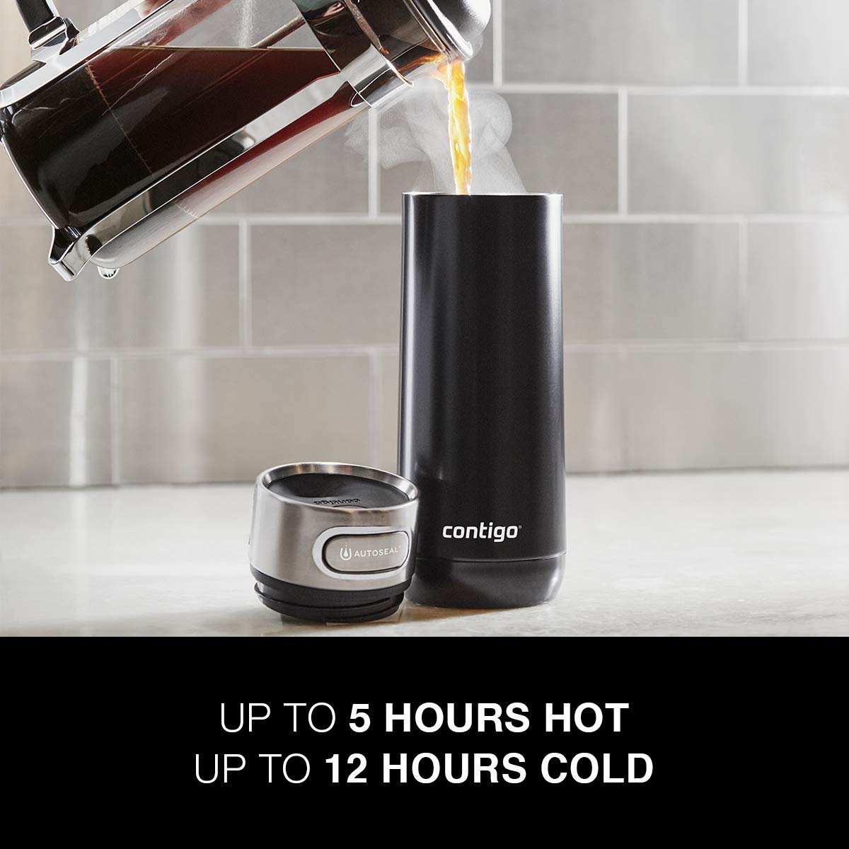 Contigo Taza de viaje con aislamiento al aspiradora, a prueba de derrames, con aislamiento térmico de acero inoxidable de doble pared, Acero inoxidable, 16 onzas, 1