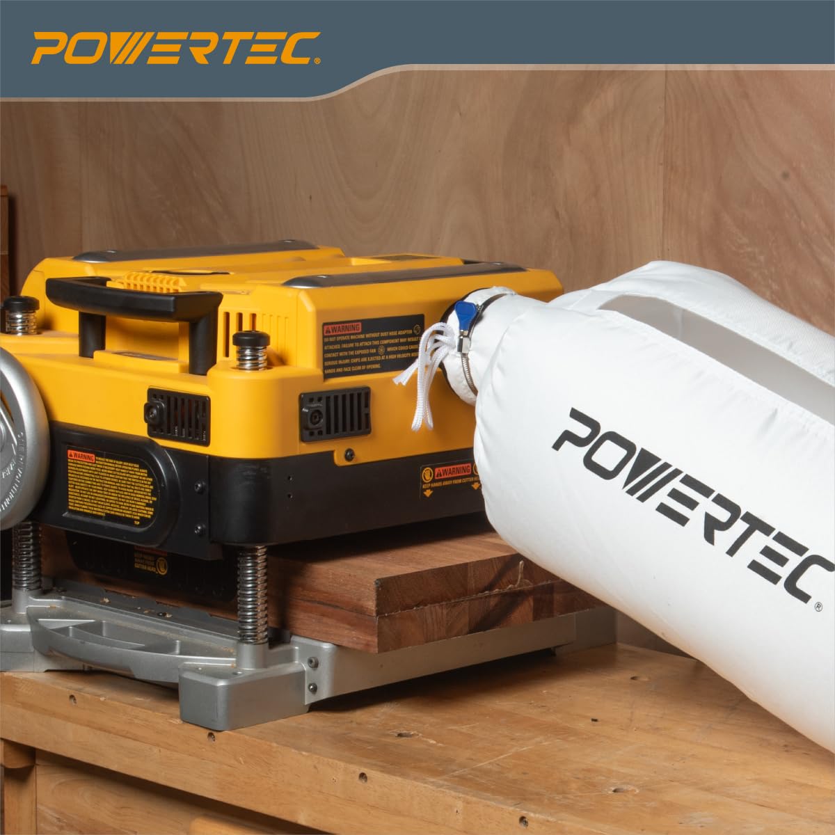 POWERTEC Bolsa colectora de polvo con abrazaderas de manguera de llave de 4 pulgadas, bolsa de polvo de 30 micras para DeWalt DW735, DW734, WEN PL1326, PL1303 cepilladora, colector de polvo DC3401 y