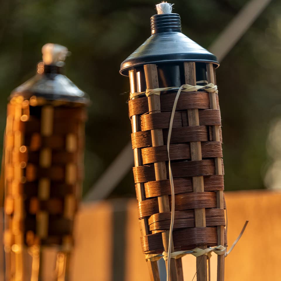 Antorcha de Bambú para jardín 1.50 m Incluye Mecha - Ideal para hoteles, restuarantes, Eventos y Ocasiones Especiales- Paquete de 4 Piezas