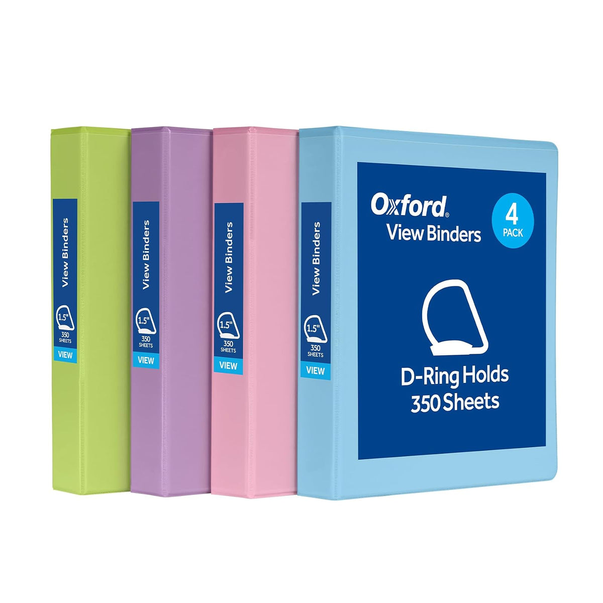 Oxford Carpeta de 3 Anillos 1002482 | 1.5 pulgadas, capacidad de 375 hojas, varios colores pastel, anillos inclinados en D, ClearVue, antiadherente, sin PVC
