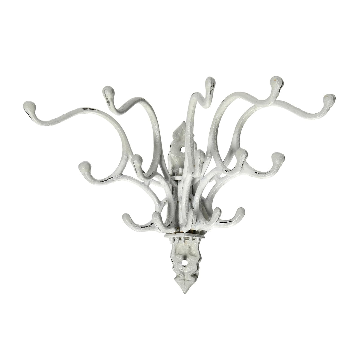 Creative Co-Op - Colgador de pared decorativo de hierro fundido con 15 ganchos, color blanco envejecido