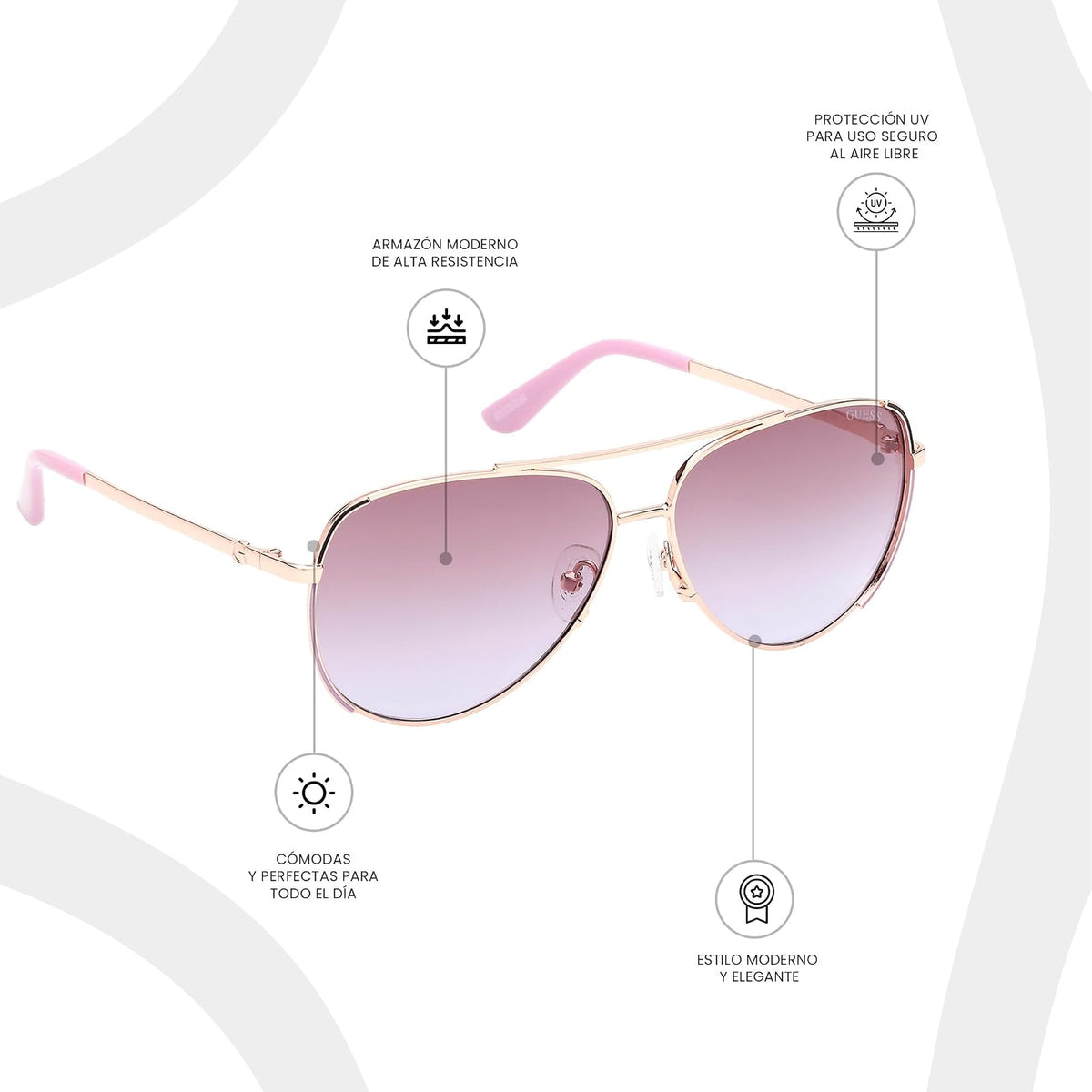 Guess Lentes de Sol GU00108 para Mujer, Color Blanco con Armazón Metálico y Micas Humo Degradado con Protección UV Nivel 1