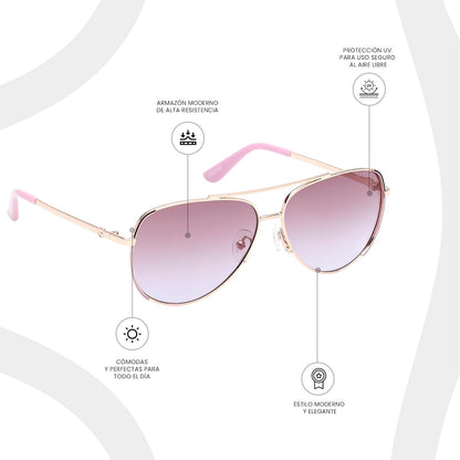 Guess Lentes de Sol GU00108 para Mujer, Color Blanco con Armazón Metálico y Micas Humo Degradado con Protección UV Nivel 1