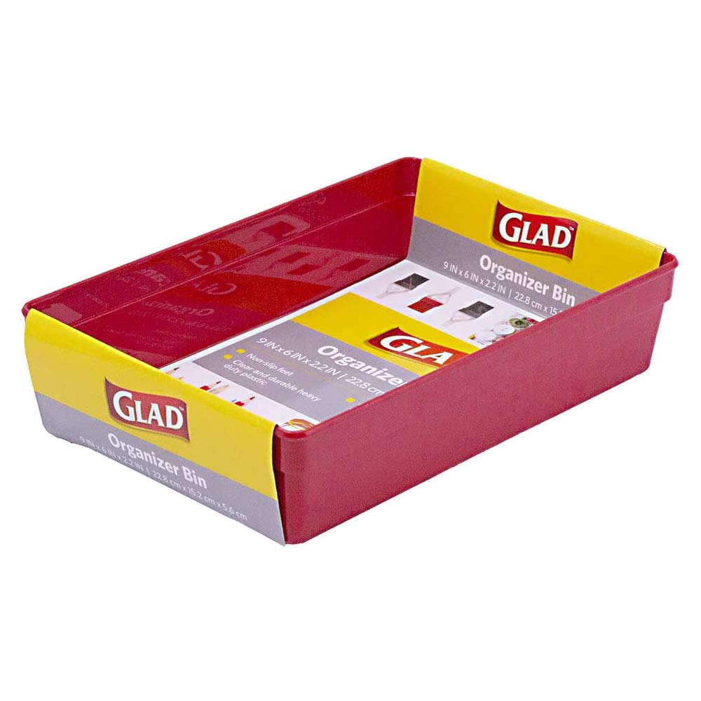Glad - Bandeja de almacenamiento de plástico para cajones, organizador resistente para el hogar, cocina, baño, recámara, oficina, pies antideslizantes, rojo, 9 x 6 pulgadas