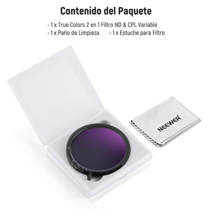 NEEWER 67mm True Colors Filtro ND Variable ND2-ND32 y CPL, 2 en 1 Ajustable Filtro Polarizador Circular y de Densidad Neutra, Marco de Aluminio/Vidrio Óptico HD con Revestimiento Múltiple Accesorios