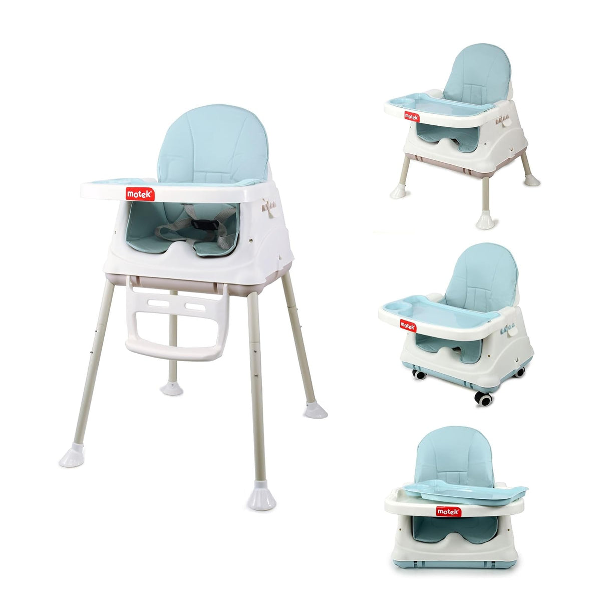 Motek Bruni Silla Alta Periquera 4 en 1 para Bebé, Convertible - Azul