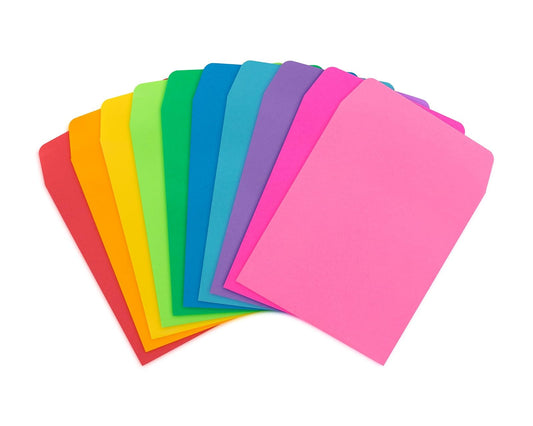 Hygloss - 30 bolsillos para tarjetas de de 3.5 x 5 pulgadas, sobres de bolsillo no adhesivos, 10 colores surtidos, bolsillos para sobres para aula, ideal para organizar, bolsillo colorido