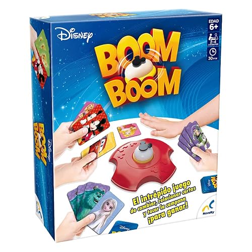 Novelty Corp - Juego de Mesa Boom Boom, Disney, para Niños, Diversión, Juegos familaires, Maxima Calidad, Mejora Tus Reflejos, Cartas, Cartón Plastificado