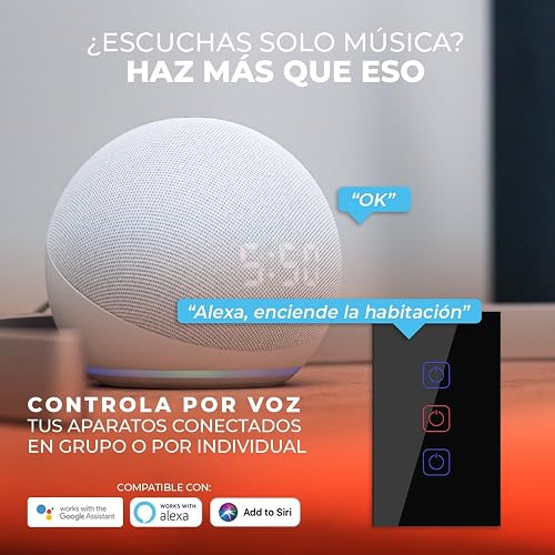 Tecnolite Connect - Apagador Inteligente Táctil WiFi 3 Circuitos, Sin Cable Neutro, Compatible con App móvil, Alexa, Google y Siri, Interruptor Inteligente