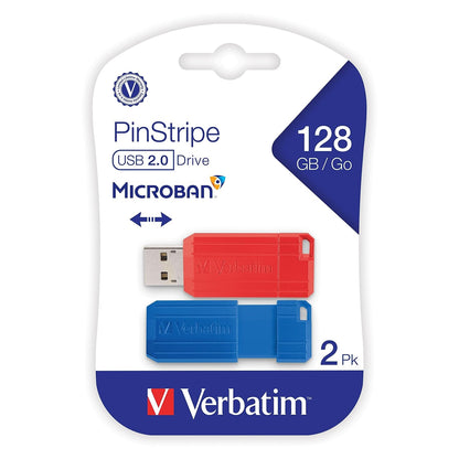 Verbatim Memoria Flash USB Pinstripe de 128 GB – 2pk – Rojo, Azul